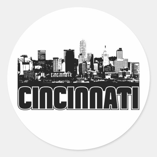 Cincinnati Skyline Ronde Sticker (Voorkant)