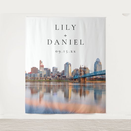 Cincinnati Skyline Trouwfoto Achtergrond Wandkleed (Voorkant)