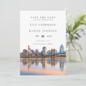 Cincinnati Skyline Watercolor Photo Wedding Save The Date (Staand voorkant)