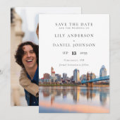 Cincinnati Skyline Watercolor Photo Wedding Save The Date (Voorkant / Achterkant)