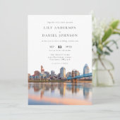 Cincinnati Skyline Watercolor QR Code Wedding Kaart (Staand voorkant)