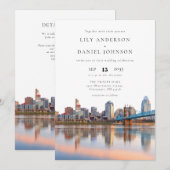 Cincinnati Skyline Watercolor QR Code Wedding Kaart (Voorkant / Achterkant)