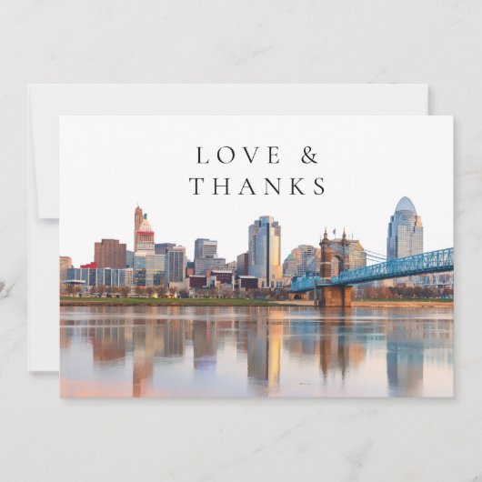 Cincinnati Skyline Watercolor Wedding Photo Bedankkaart (Voorkant)