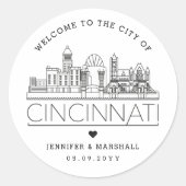 Cincinnati Skyline | Welkomstbericht voor bruiloft Ronde Sticker (Voorkant)