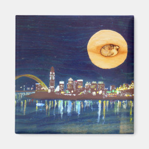 Cincinnati Skyline Wood Moon Magnet