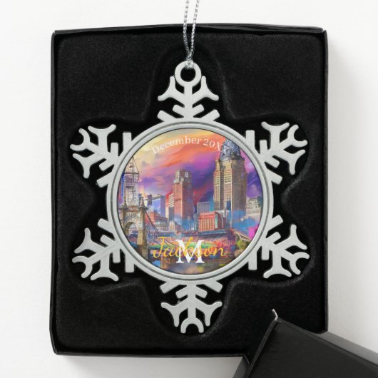Cincinnati Snowflake Pewter Kerstversiering Tin Sneeuwvlok Ornament (Kistje)