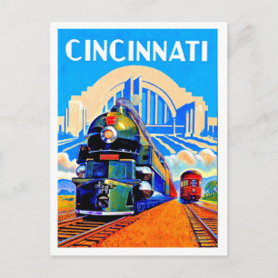 Cincinnati spoorlijn, treinen, vintage reisansicht briefkaart