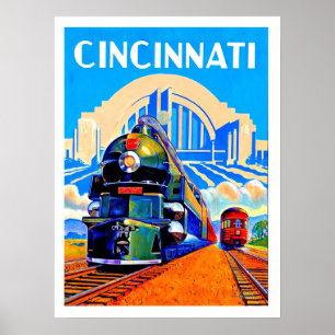 Cincinnati spoorweg, treinen, vintage reisposter poster