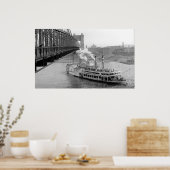 Cincinnati Suspension Bridge and Steamboot 1906 BW Poster (Keuken)
