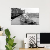 Cincinnati Suspension Bridge and Steamboot 1906 BW Poster (Thuiskantoor)