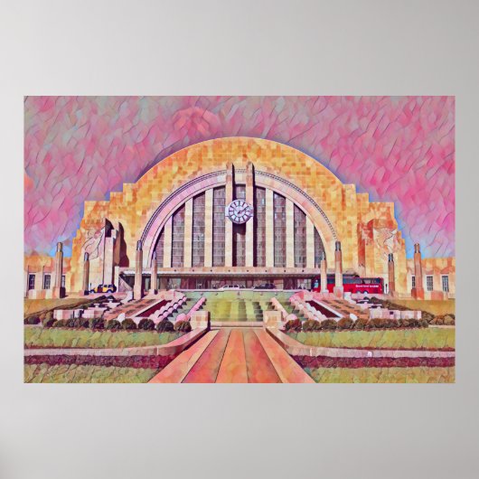 Cincinnati Union Terminal Waterverf schilderij Poster (Voorkant)