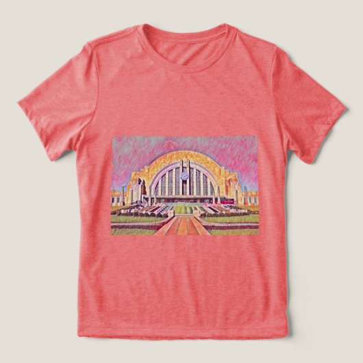 Cincinnati Union Terminal Waterverf schilderij Tri-Blend Shirt (Design voorkant)