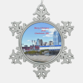 Cincinnati Waterfront Kerstversiering Tin Sneeuwvlok Ornament