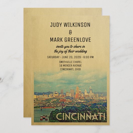 Cincinnati Wedding Invitation  midden in de eeuw Kaart (Voorkant / Achterkant)