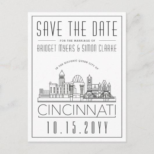 Cincinnati Wedding Stylized Skyline sparen de Datu Briefkaart (Voorkant)