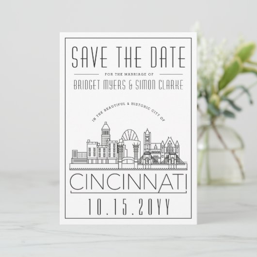 Cincinnati Wedding Stylized Skyline sparen de Datu Kaart (Staand voorkant)