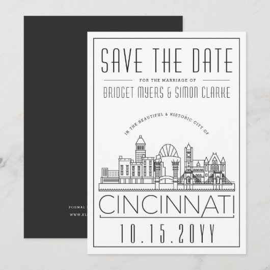 Cincinnati Wedding Stylized Skyline sparen de Datu Kaart (Voorkant / Achterkant)