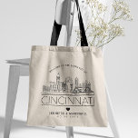 Cincinnati Wedding | Stylized Skyline Tote Bag<br><div class="desc">A single wedding tote bag for a wedding taking place in the beautiful city of Cincinnati,  Ohio. This tote features a stylized illustration of the city's enige skyline with its name underneath. This is followed by your wedding day information in a matching open lined style.</div>