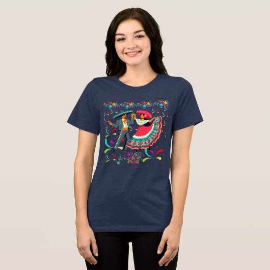 Cinco colorwave diep marineblauw Tri-Blend shirt (Voorkant volledig)