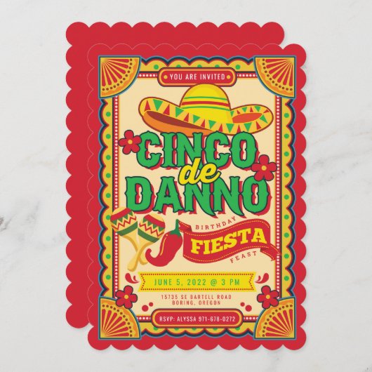 Cinco de Danno Fiesta Invitation Kaart (Voorkant / Achterkant)