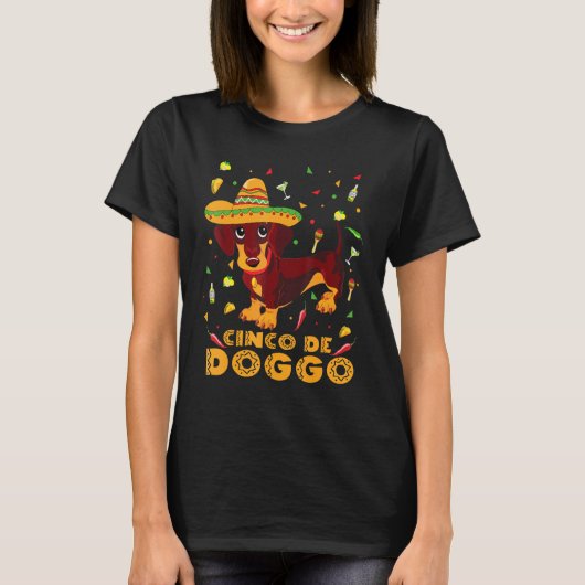 Cinco de Doggo Teckel Mexicaanse Cinco de Mayo T-shirt (Voorkant)