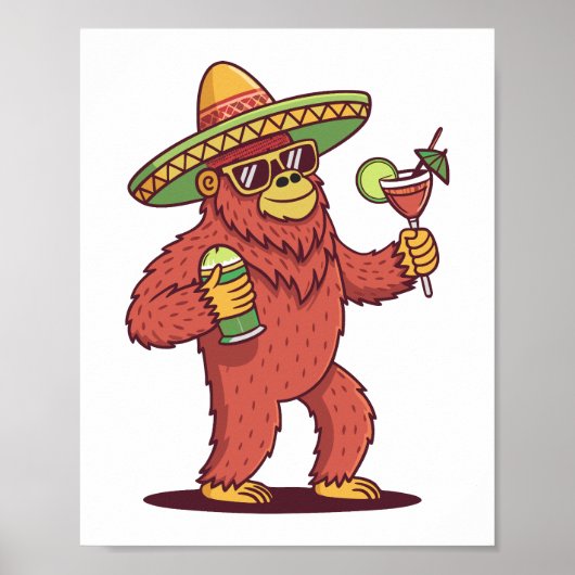 Cinco de Drinko Funny Bigfoot in Sombrero Poster (Voorkant)