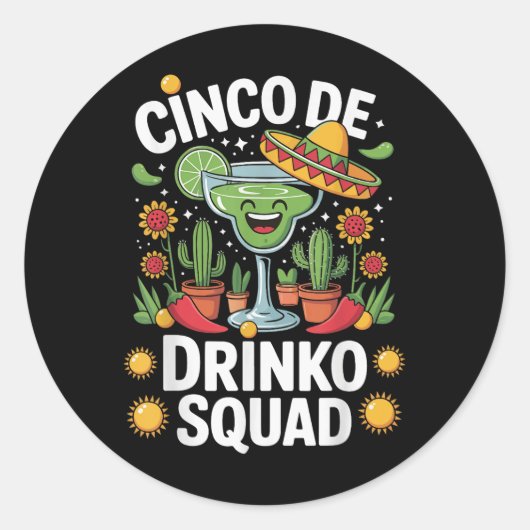 Cinco De Drinko Squad Ronde Sticker (Voorkant)