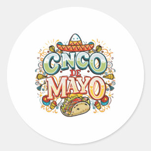 Cinco de Mayo 2025 Mexicaanse partij Taco Sombrero Ronde Sticker