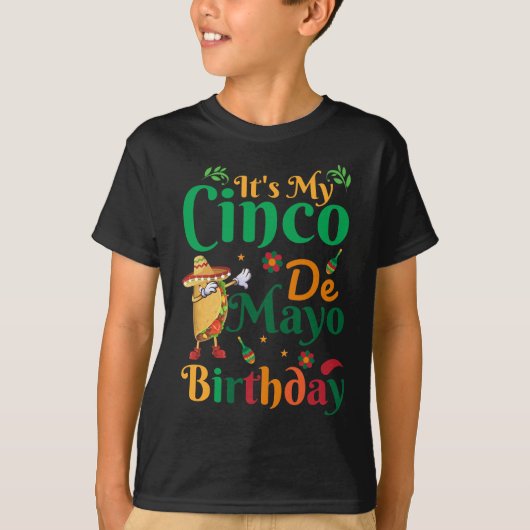 Cinco De Mayo Birthday, Dabbing Tacos, Birthday T-shirt (Voorkant)