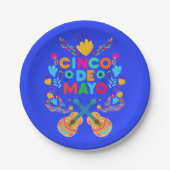 Cinco De Mayo bloemen en gitaren Papieren Bordje (Voorkant)