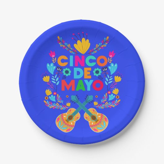 Cinco De Mayo bloemen en gitaren Papieren Bordje (Voorkant)