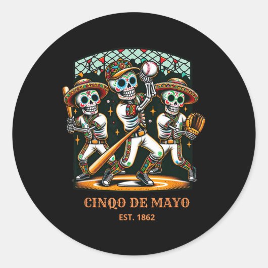 Cinco de Mayo Bysebyll Skeletons Ronde Sticker (Voorkant)