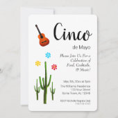 Cinco de Mayo Cactus Black White Party Invitation Feestdagenkaart (Voorkant)
