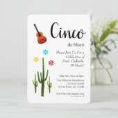 Cinco de Mayo Cactus Black White Party Invitation Feestdagenkaart (Staand voorkant)