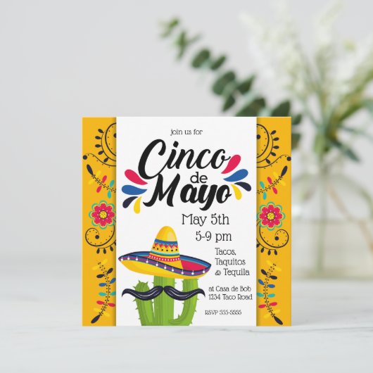 Cinco de Mayo Cactus Folk Flowers Kaart (Staand voorkant)