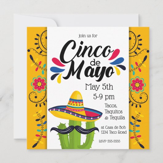 Cinco de Mayo Cactus Folk Flowers Kaart (Voorkant)