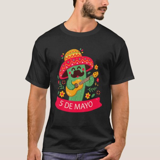 Cinco De Mayo Cactus Gitaar Spelend 5 De Mayo T-shirt (Voorkant)