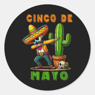 Cinco de Mayo Cactus Mexican Poncho Sombrero Pet B Ronde Sticker