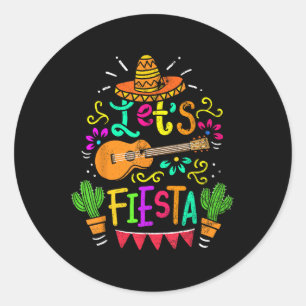 Cinco de Mayo Cactus Sombrero Guitar Ronde Sticker
