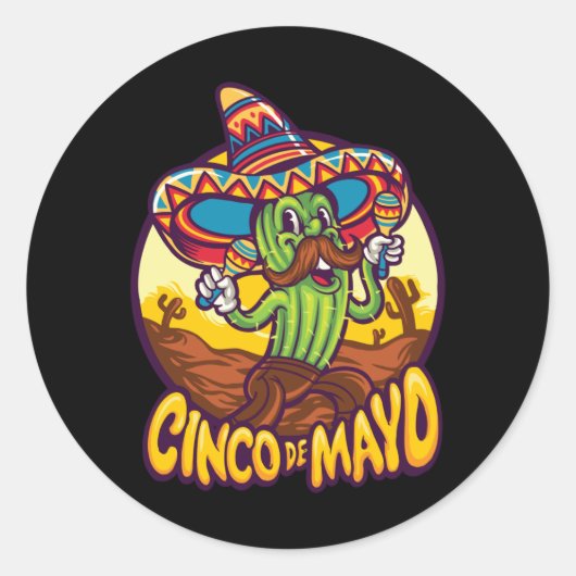 Cinco De Mayo Cactus Sombrero Mexico Ronde Sticker (Voorkant)
