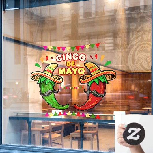 Cinco De Mayo Cartoon Mexican Green Red Hot Chili Raamsticker (Cafe Raam)