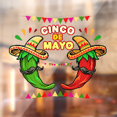 Cinco De Mayo Cartoon Mexican Green Red Hot Chili Raamsticker (Vel 2)