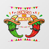 Cinco De Mayo Cartoon Mexican Green Red Hot Chili Raamsticker (Vel)