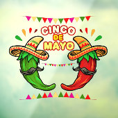 Cinco De Mayo Cartoon Mexican Green Red Hot Chili Raamsticker (Vel 3)