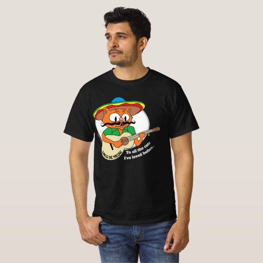 Cinco De Mayo Cartoon Mustache Cat Funny T-shirt (Voorkant volledig)