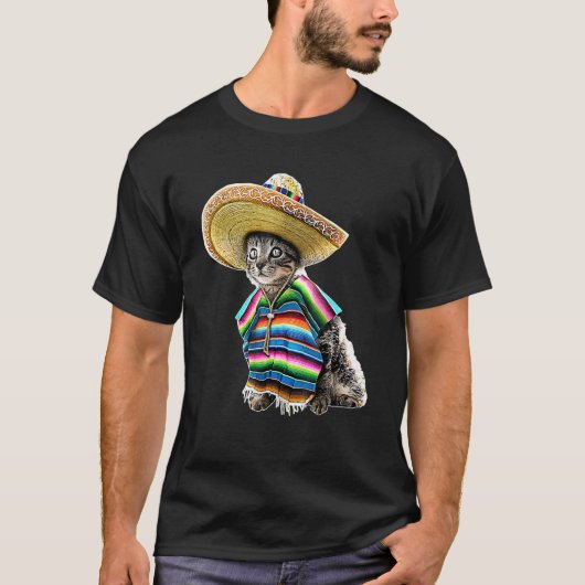 Cinco de Mayo Cat Sombrero Poncho Party Women Mann T-shirt (Voorkant)