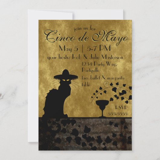 Cinco de Mayo Chat Noir/Gato Negro Kaart (Voorkant)