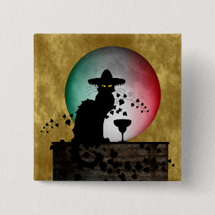 Cinco de Mayo Chat Noir/Gato Negro Vierkante Button 5,1 Cm