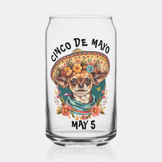 Cinco de Mayo Chihuahua Dragen Sombrero & Serape Blikvorm Glas (Voorkant)