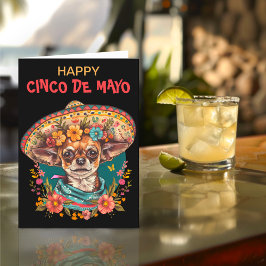 Cinco de Mayo Chihuahua Dragen Sombrero & Serape Feestdagen Kaart